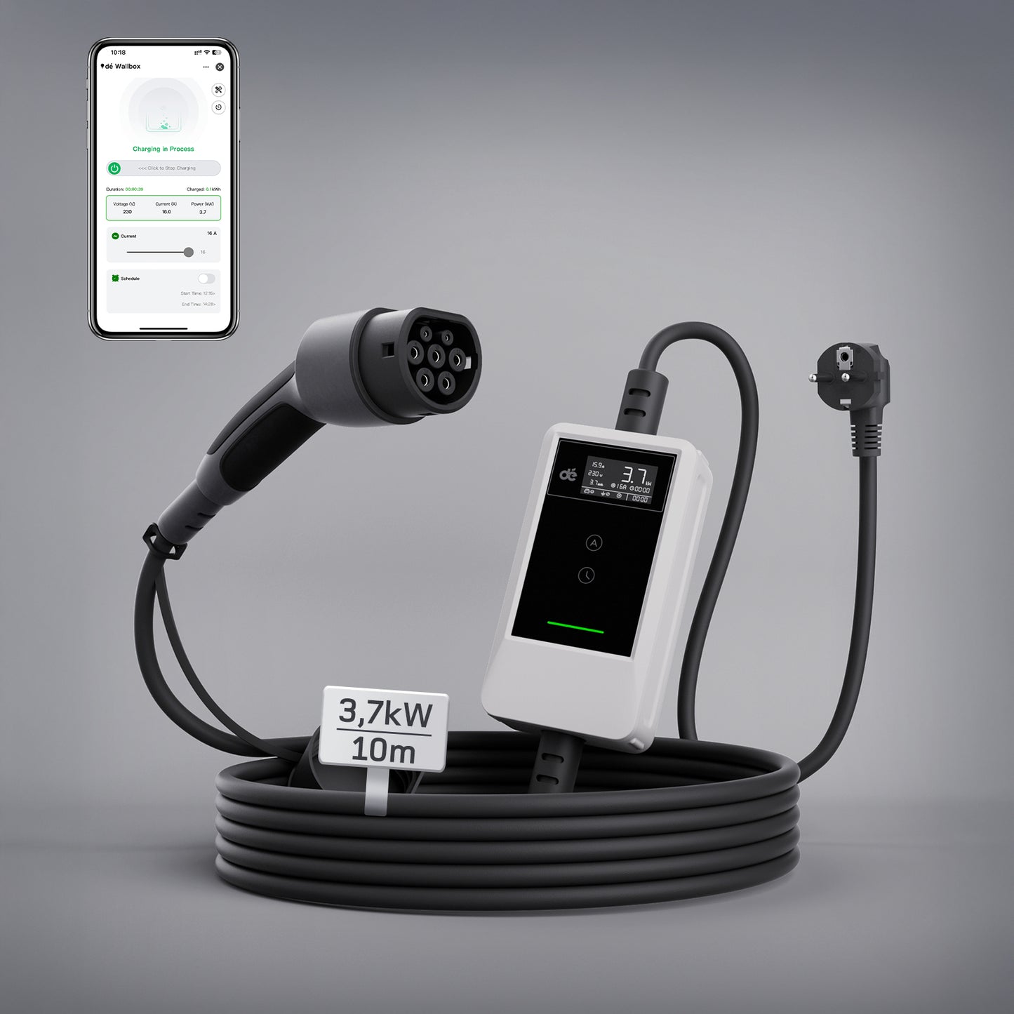 dé Chargeur Voiture Electrique 3,7kW v2– Type 2, idéal maison et voyage