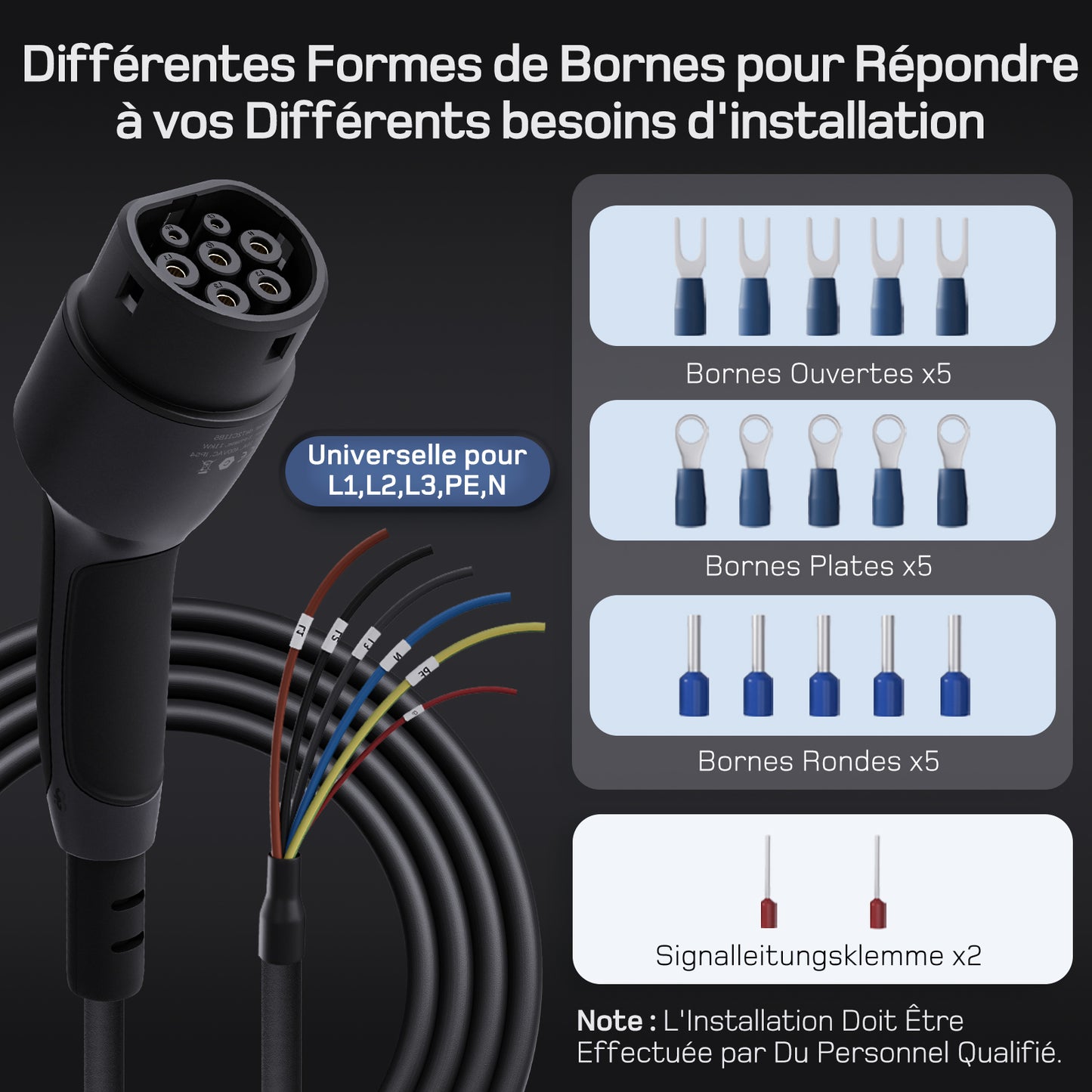 Câble de Recharge type 2 Extrémité Ouverte 11kW