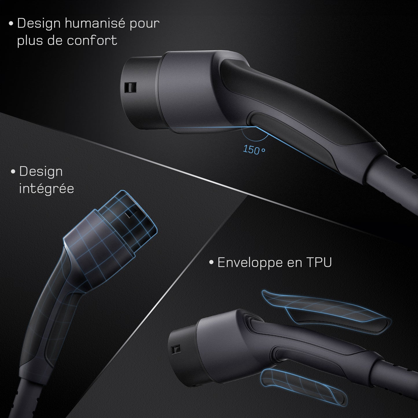 dé chargeur 7kW enveloppe TPU design ergonomique 150°