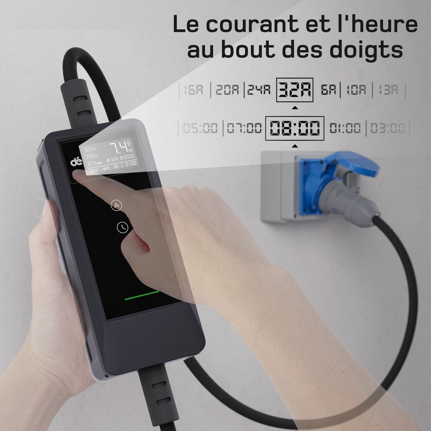 dé chargeur 7kW réglage intuitif temps et intensité