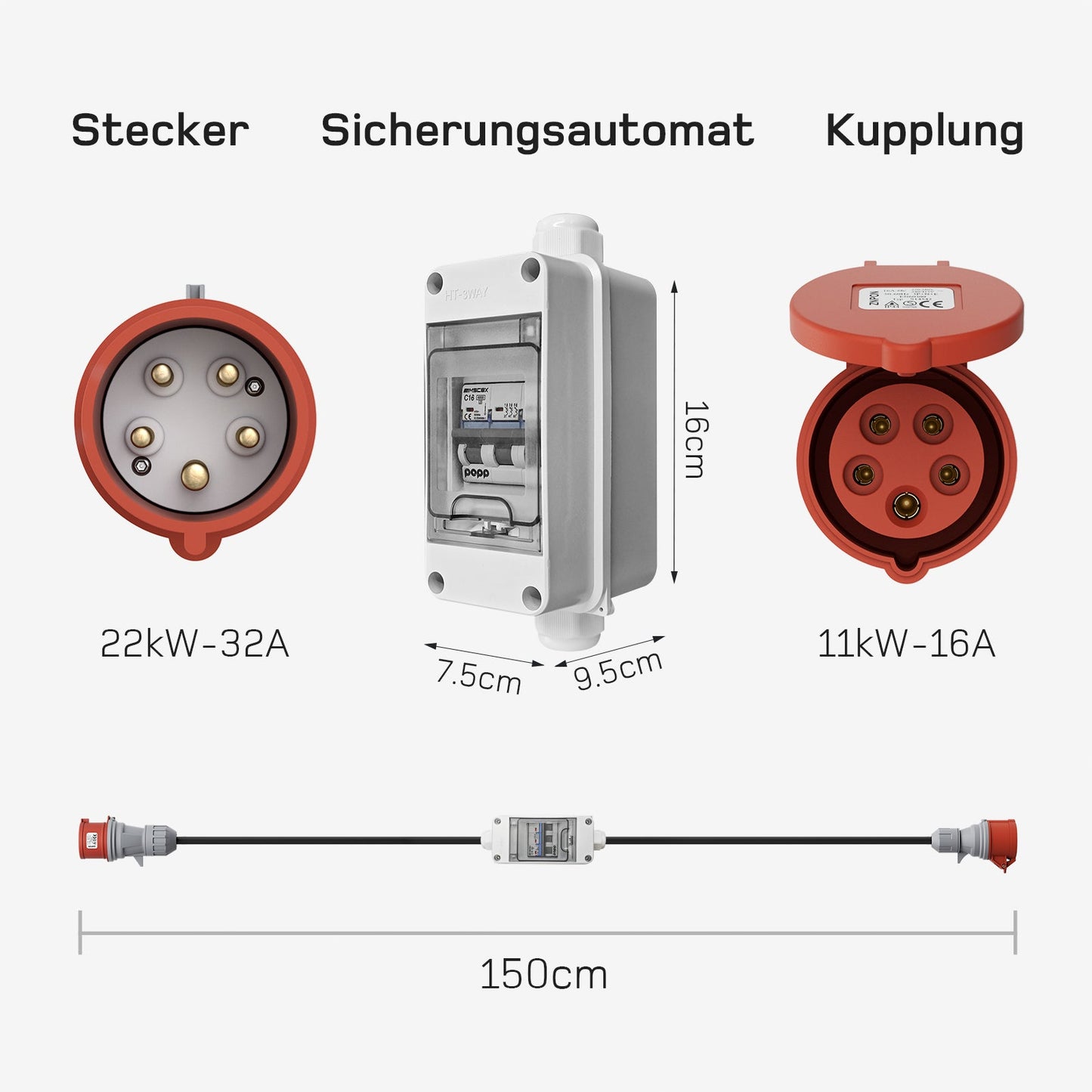 Adaptateur CEE 32A mâle à 16A femelle avec coupe-circuit automatique