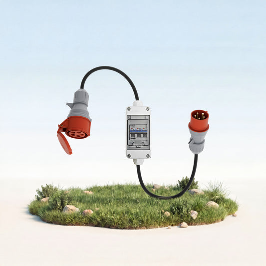Adaptateur CEE 32A mâle à 16A femelle avec coupe-circuit automatique