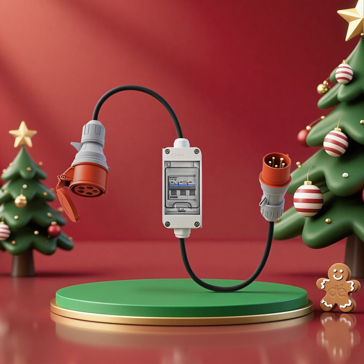 Adaptateur CEE 32A mâle à 16A femelle avec coupe-circuit automatique