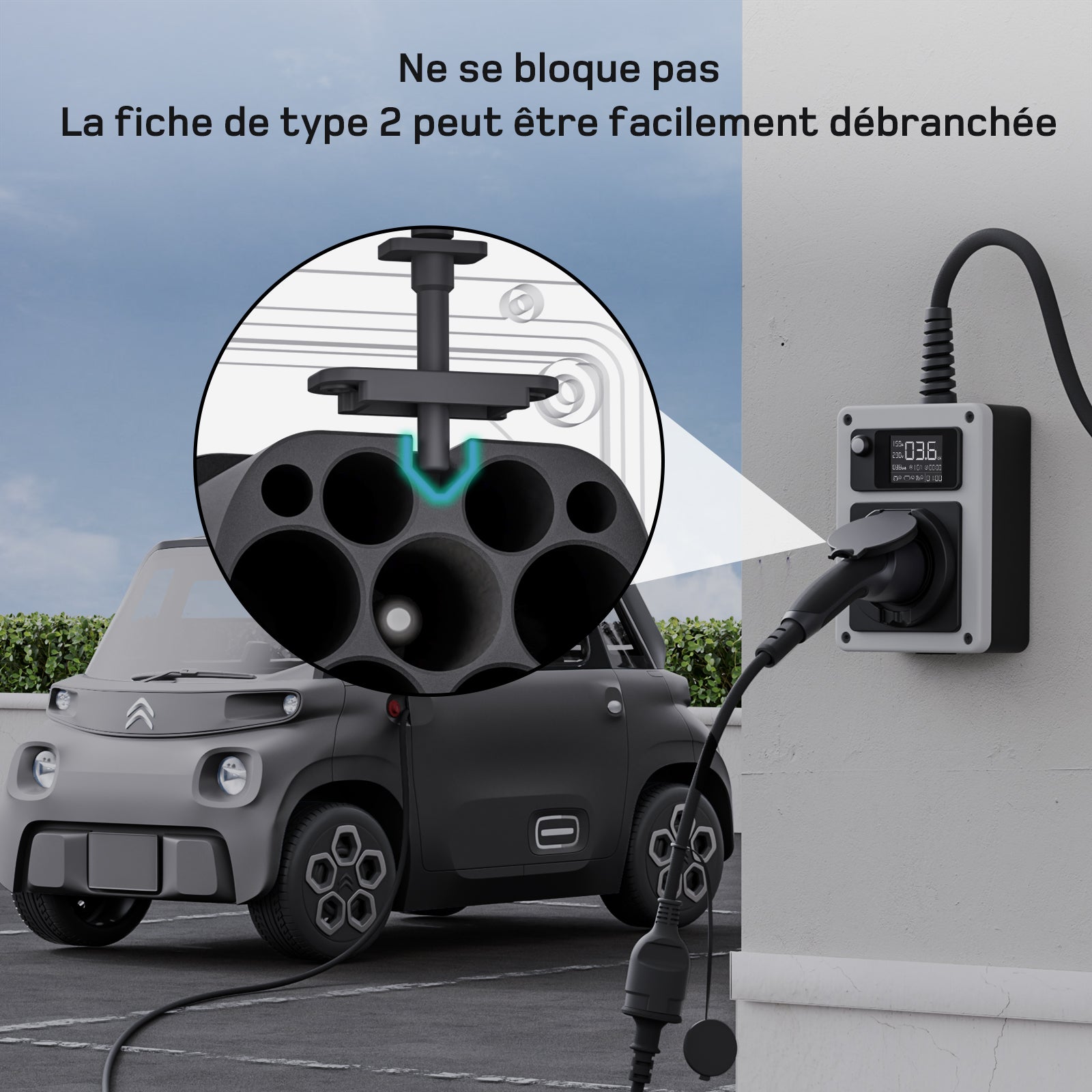 Adaptateur Type 2 vers Schuko - prise de charge pour voiture électrique