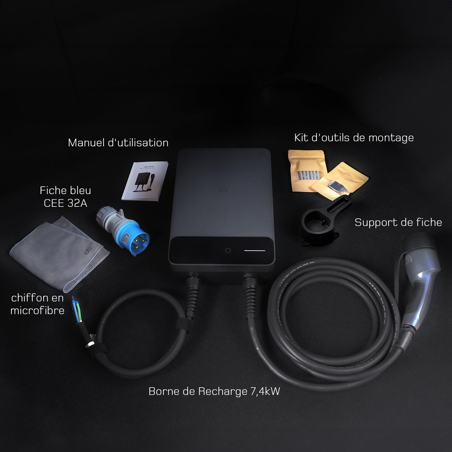 dé Borne de Recharge 7,4kW – Installation monophasée, APP et RFID