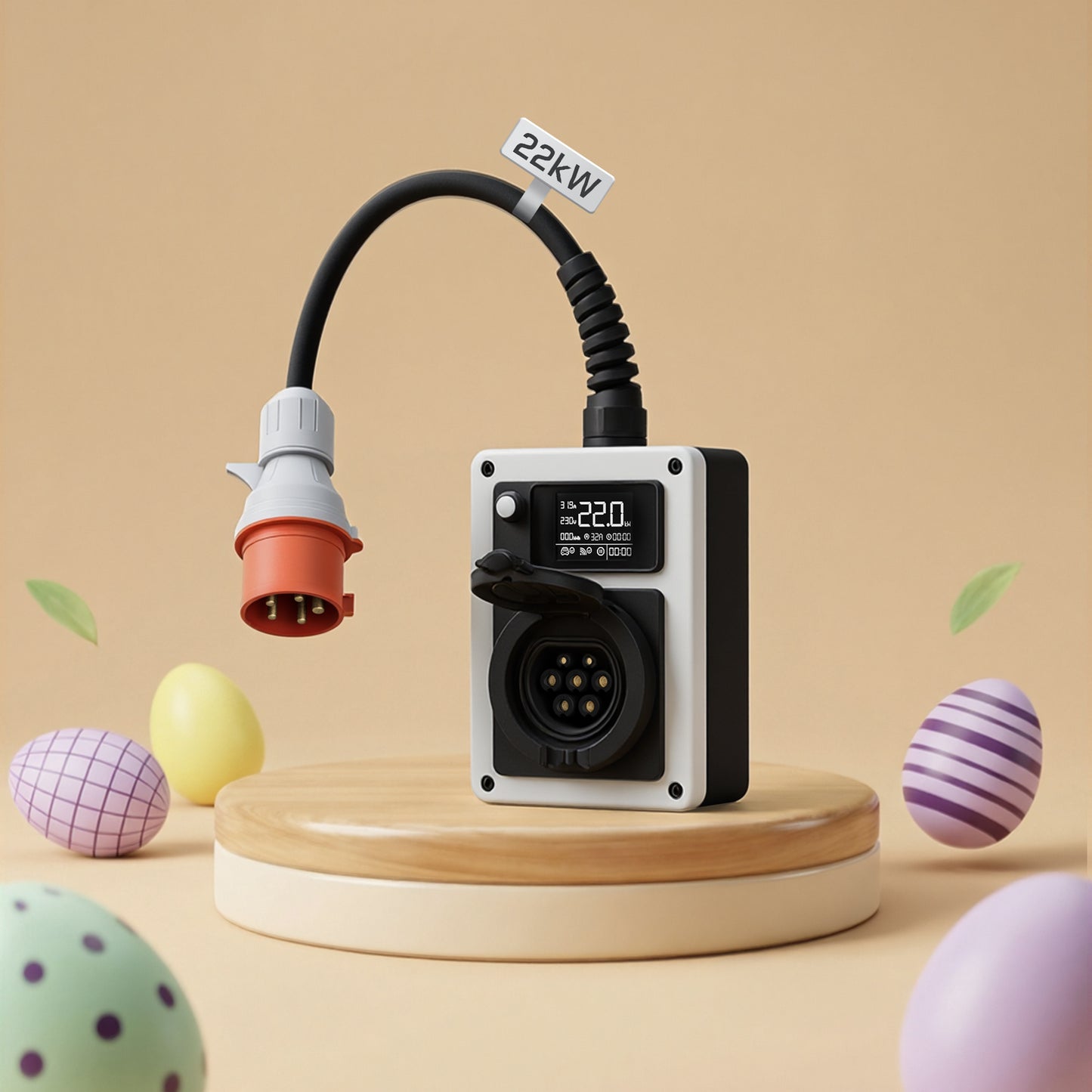 dé Borne de Recharge Mobile 22kW pour Voiture Électrique (CEE 32A, Triphasée)