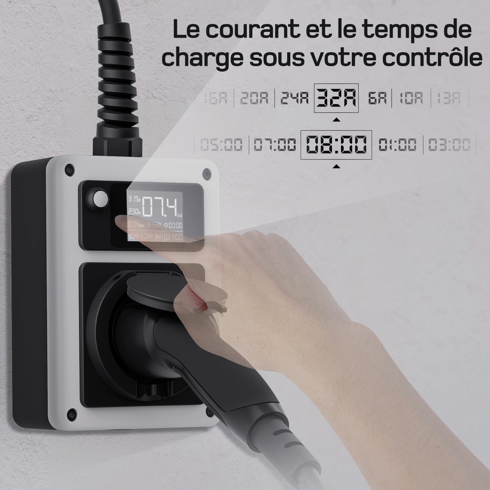dé Borne de Recharge Mobile 7kW Le courant et le temps decharge sous votre contróle