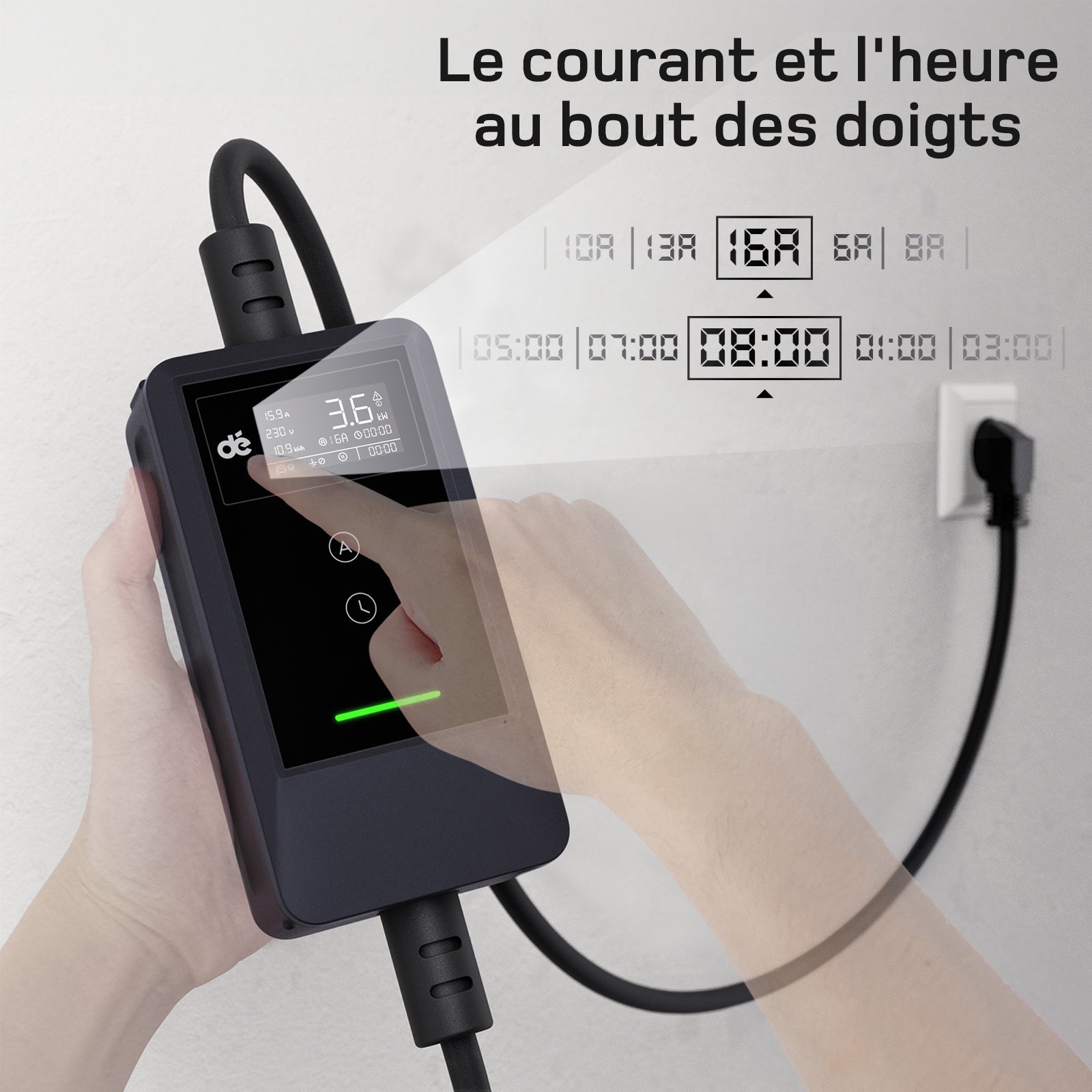 dé Chargeur Voiture Electrique 3,7kW v2– Type 2, idéal maison et voyage