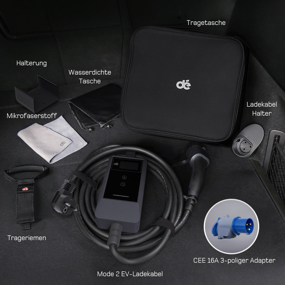 dé Chargeur Voiture Electrique 3,7kW v2– Type 2, idéal maison et voyage