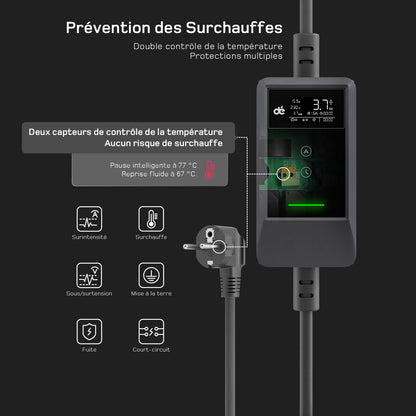 dé Chargeur Voiture Electrique 3,7kW v2– Type 2, idéal maison et voyage