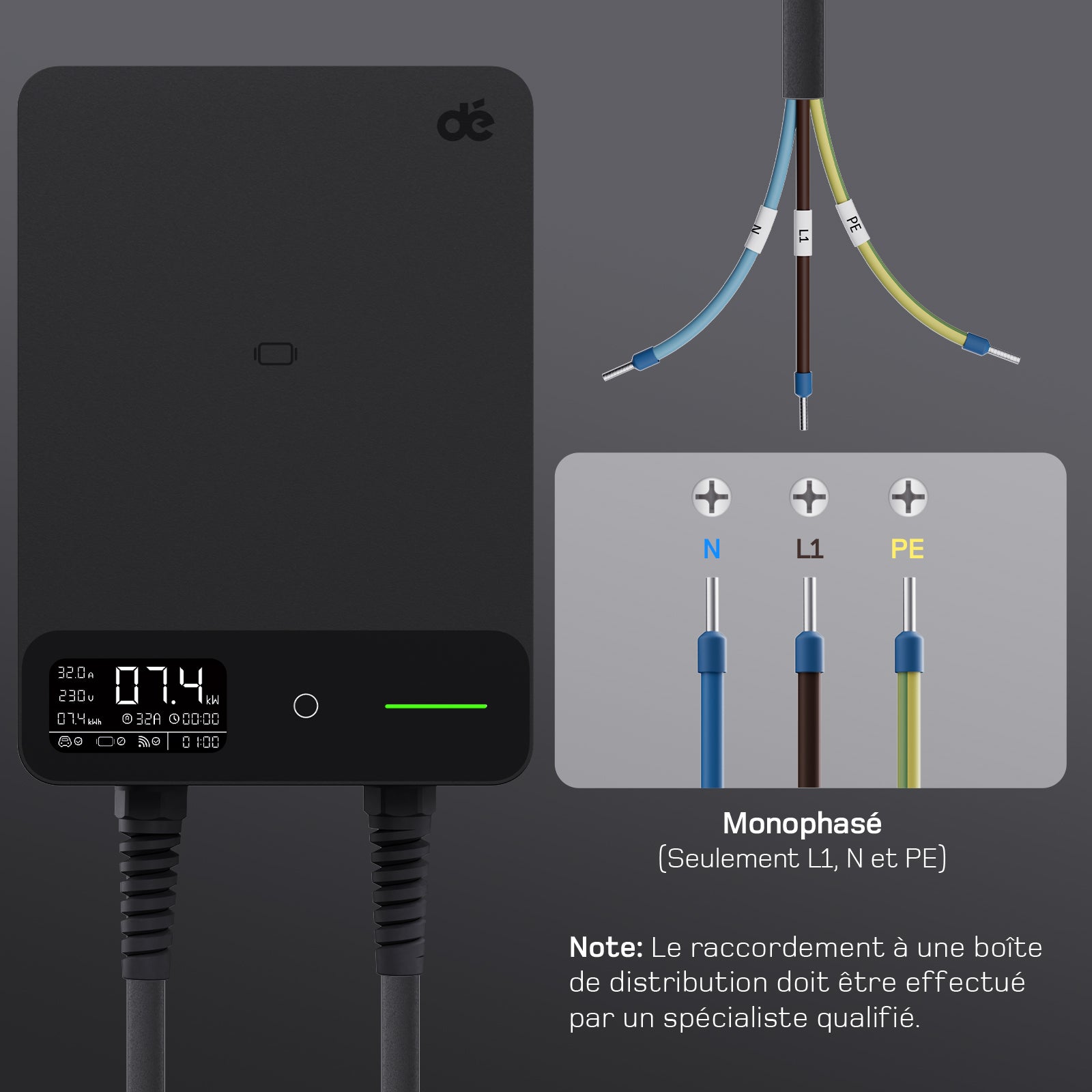 dé Borne de Recharge 7,4kW – Installation monophasée, APP et RFID