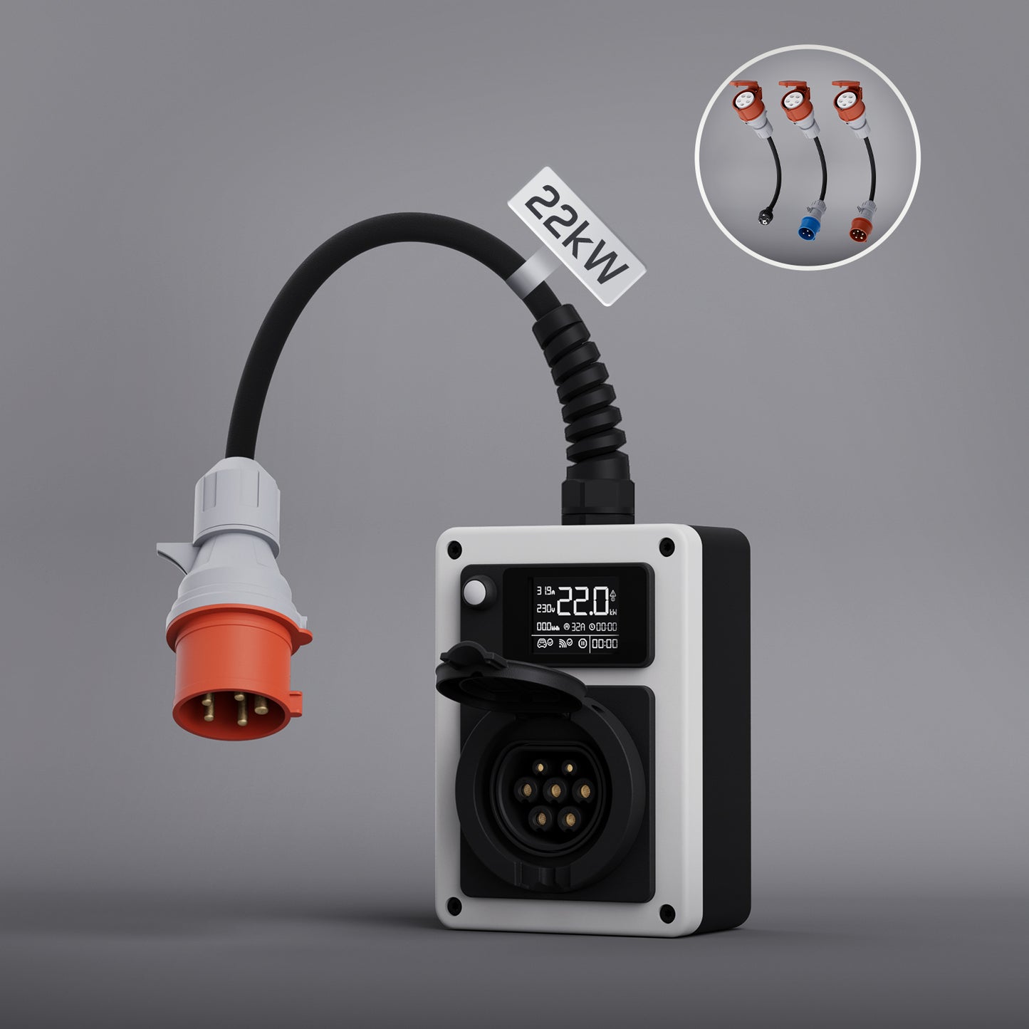 dé Borne de Recharge Mobile 22kW pour Voiture Électrique (CEE 32A, Triphasée)