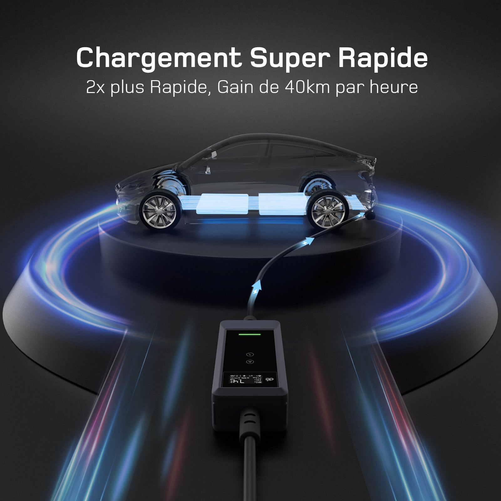 Recharge 2x plus rapide dé chargeur VE 7kW 40km/h